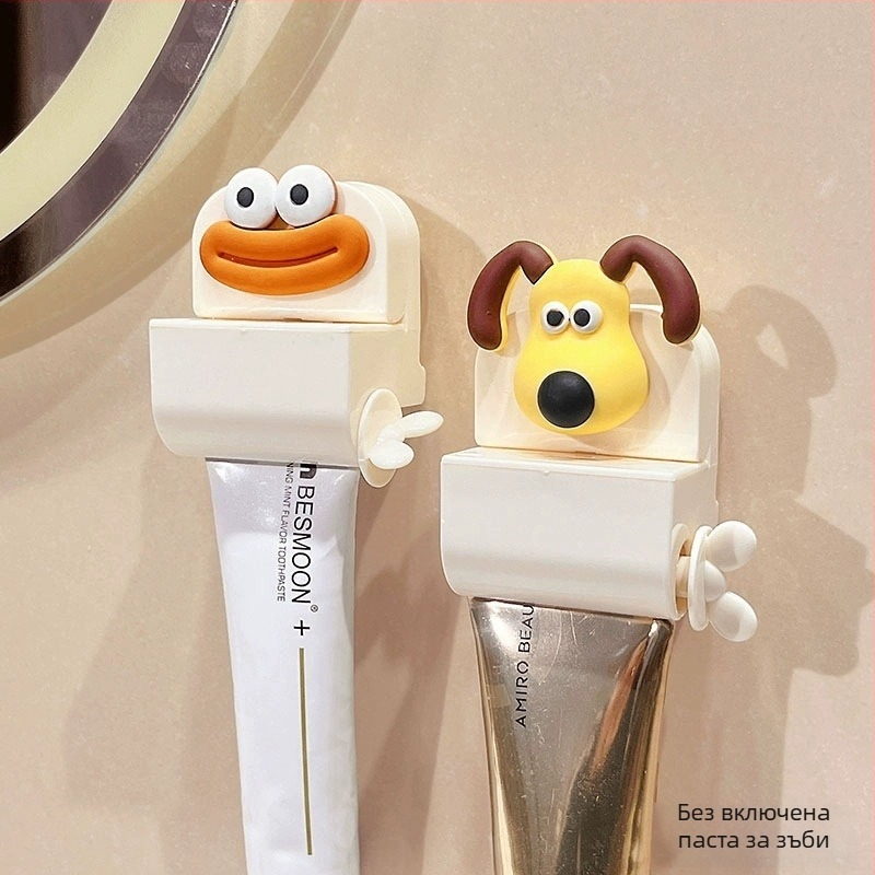 Уред за изцеждане на паста за зъби с вакуумна присоска за стена, без пробив, сладък анимационен Мики и Минни, ръчна работа