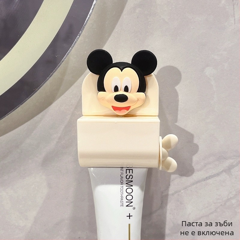 Уред за изцеждане на паста за зъби с вакуумна присоска за стена, без пробив, сладък анимационен Мики и Минни, ръчна работа