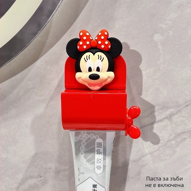 Уред за изцеждане на паста за зъби с вакуумна присоска за стена, без пробив, сладък анимационен Мики и Минни, ръчна работа