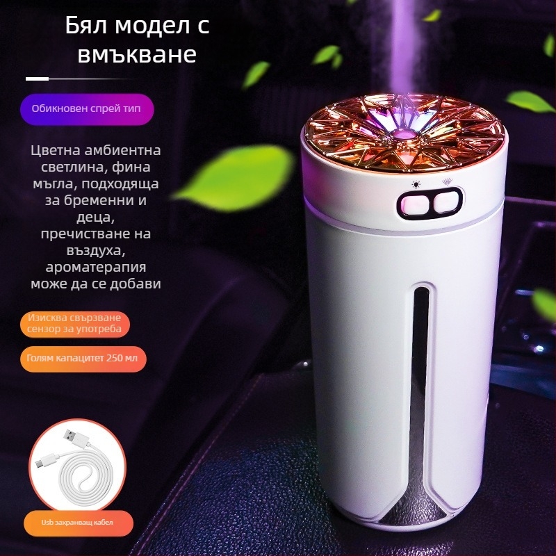 Автомобилен овлажнител и спрей за аромати, ABS материал, 5V захранване, 2W мощност, универсална съвместимост, обхват до 10 м²