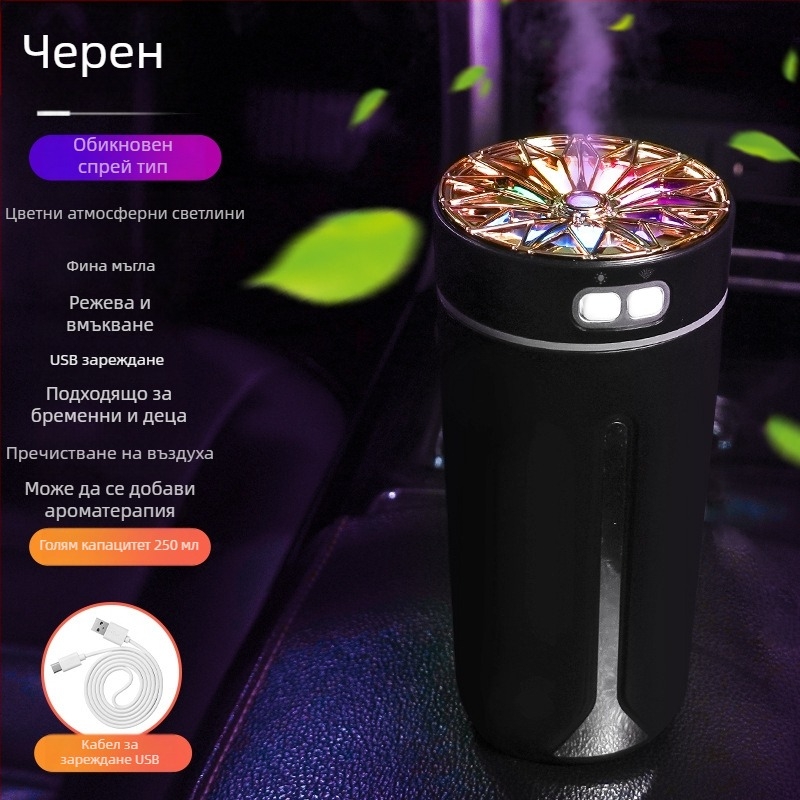 Автомобилен овлажнител и спрей за аромати, ABS материал, 5V захранване, 2W мощност, универсална съвместимост, обхват до 10 м²