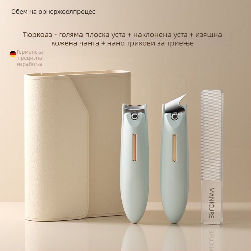 Комплект нокторезачки за маникюр с антикапещ дизайн, плоско устие и наклонен отвор, изработен от пластмаса и въглеродна стомана