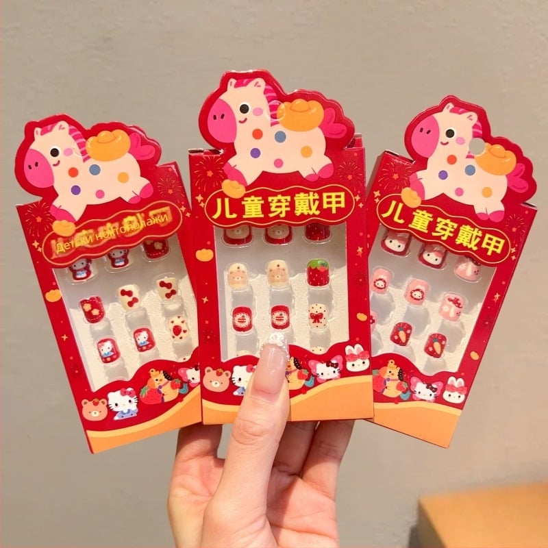 Нокътни лепенки за деца – карикатурен стил, годината на коня 2026, сладък дизайн за момичета, код ET-XN479-YXY-RX14-XP