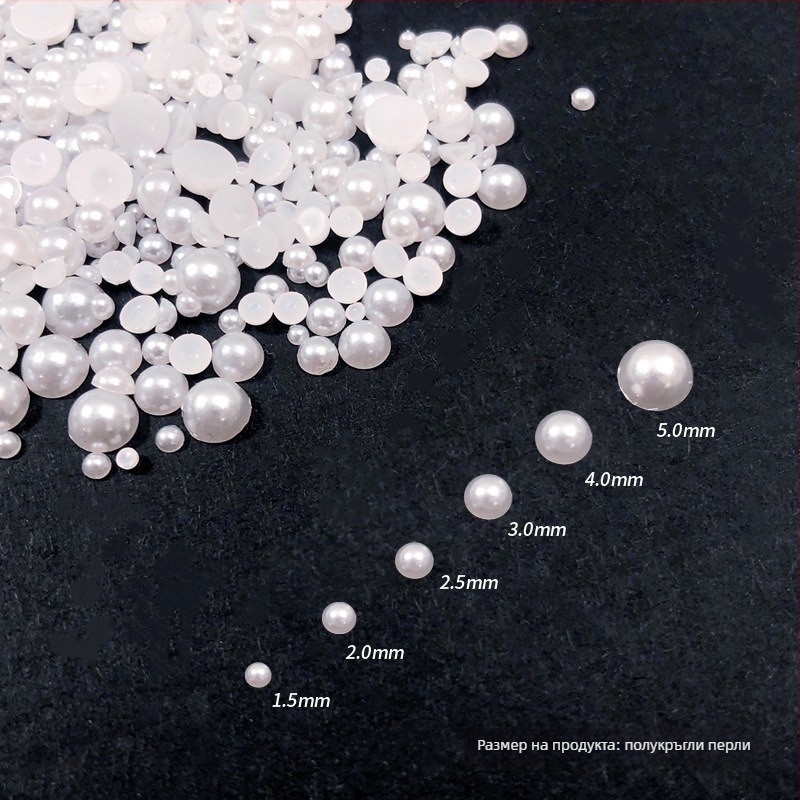 Комплект перлени декорации за маникюр Rose forest — полусферични плоски перли, Материали: пластмаса, перла, смола; Серия: полусферични перли; Дизайн: цветя, любов, капка вода