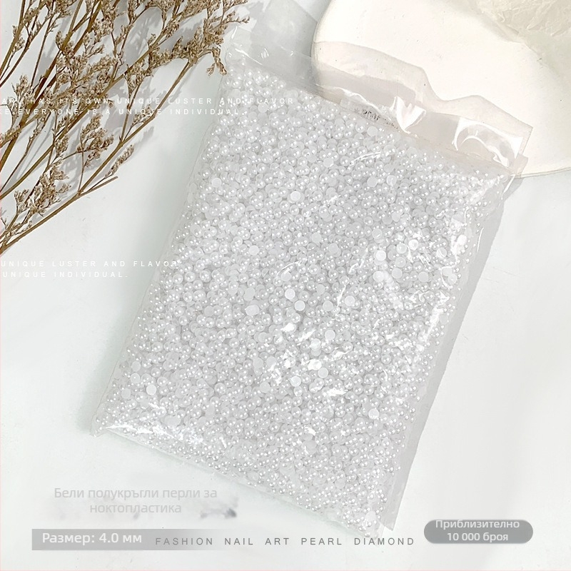 Комплект перлени декорации за маникюр Rose forest — полусферични плоски перли, Материали: пластмаса, перла, смола; Серия: полусферични перли; Дизайн: цветя, любов, капка вода