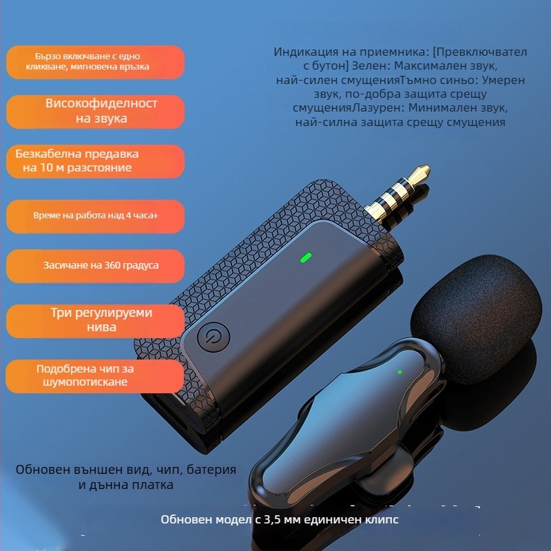 Лапел микрофон с клипс – динамичен микрофон, шумозаглушаващ, модел K35, SNR ≥70 dB, с превключване на насоченост