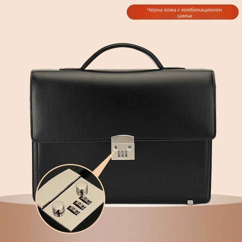 Мъжки кожен бизнес кейс с ключалка за парола, кожа от първи слой кравешка, райета, подплата от полиестер, за бизнес пътувания