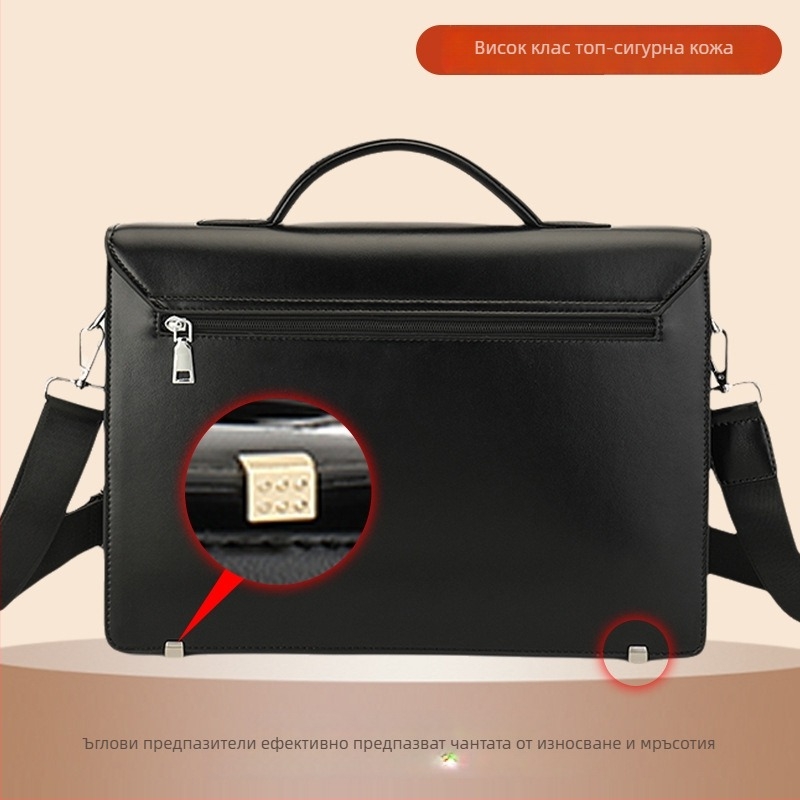 Мъжки кожен бизнес кейс с ключалка за парола, кожа от първи слой кравешка, райета, подплата от полиестер, за бизнес пътувания