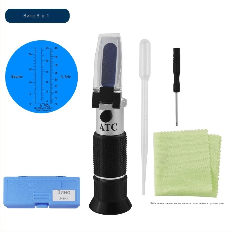 3-в-1 тестер за соленост, алкохол и захарност; уринно специфично тегло детектор; тестер за вино и бира