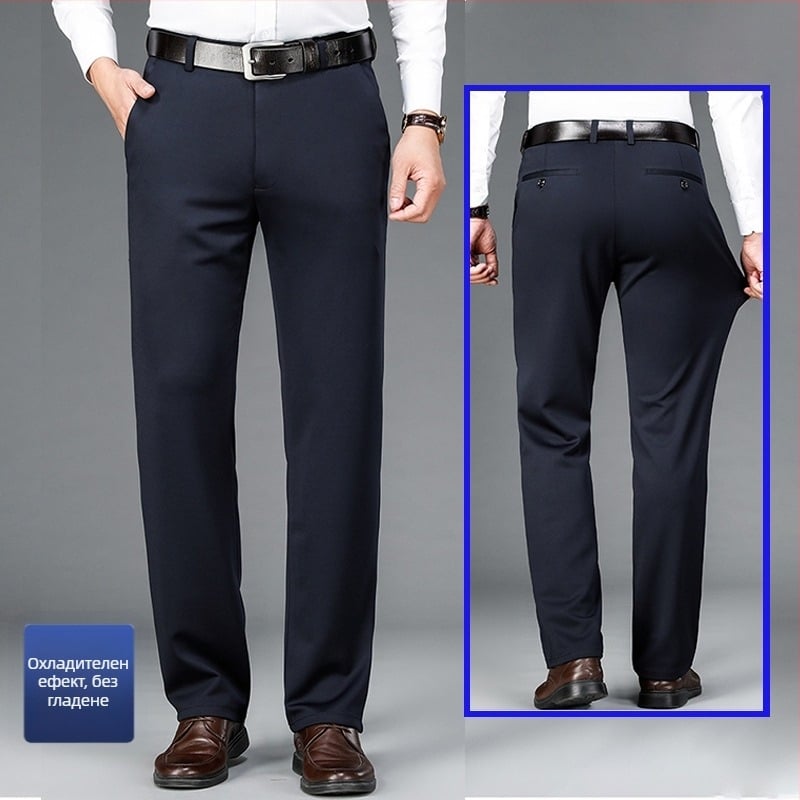 Бизнес-елегантни панталони с прави крачета, средно висока талия, цип, 95% полиестер + 5% спандекс, без гладене