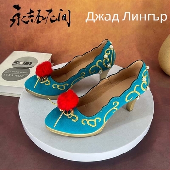 Cosplay обувки за дами с остър нос, горно от супер фибър, PU подметка, високи токчета 6-8 см, подходящи за всички сезони