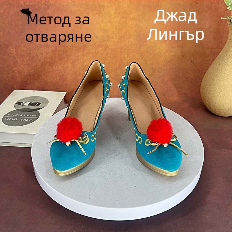 Cosplay обувки за дами с остър нос, горно от супер фибър, PU подметка, високи токчета 6-8 см, подходящи за всички сезони