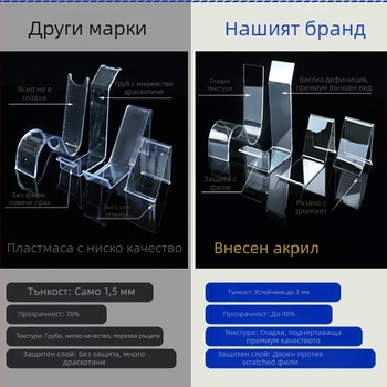 Прозрачен акрилен дисплей за кожени обувки със среден и висок ток, с еластични вътрешни опори