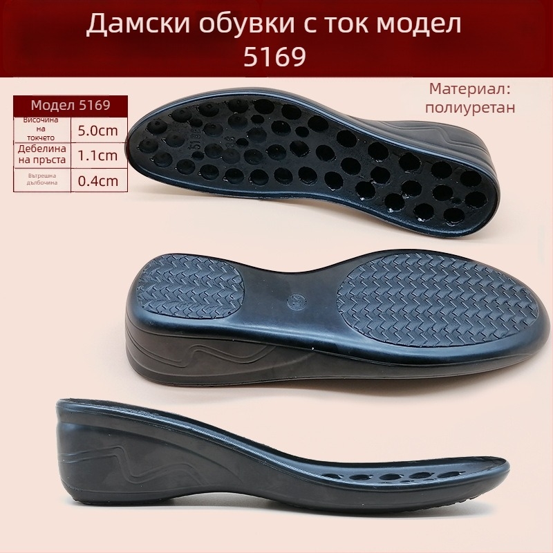 Подметка за кожени обувки — полиуретан, удебелена, износоустойчива, подходяща за обувки с среден ток