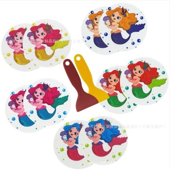 Антихлъзгащи се стикери за баня с карикатурни морски обитатели — PEVA база, лепило чувствително към натиск, вискозитет 70 N/m, серия: баня карикатурни антихлъзгащи стикери