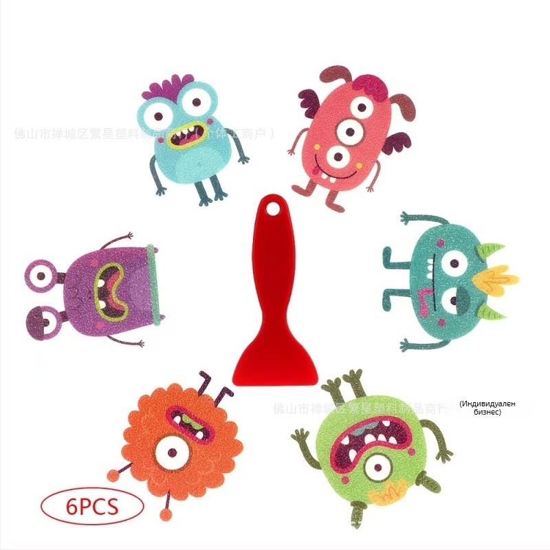 Антихлъзгащи се стикери за баня с карикатурни морски обитатели — PEVA база, лепило чувствително към натиск, вискозитет 70 N/m, серия: баня карикатурни антихлъзгащи стикери