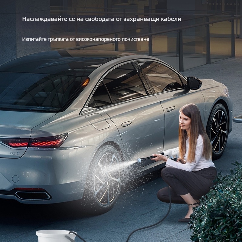 Безжична машина за миене на автомобили с литиева батерия, 16V, 100W, 5 м маркуч, макс. налягане 1 MPa, макс. поток 2,9 л