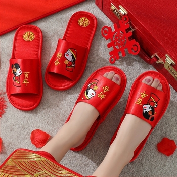 Двойки сватбени домашни пантофи за вътрешна употреба – Fly-Toe пантофи, горна част от коприна, подметка PVC, противохлъзгащи, топли, за всички сезони