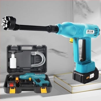 Безжичен автомобилен мияч с безчетков двигател и литиева батерия, презареждаем, високонапорен воден пистолет, преносим (21V, 50)