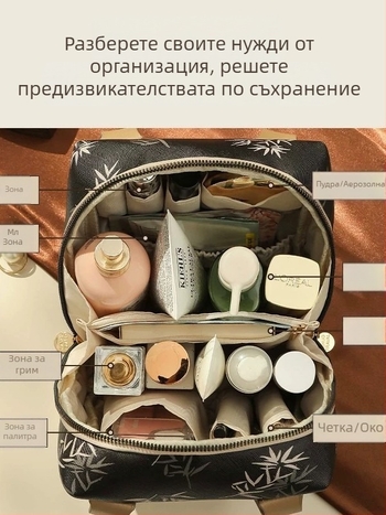 Козметична чанта с разделени отделения – PU, полиестерна подплата, принт пейзаж, Lohas Travel, пролет 2025