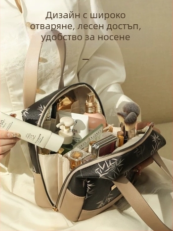 Козметична чанта с разделени отделения – PU, полиестерна подплата, принт пейзаж, Lohas Travel, пролет 2025