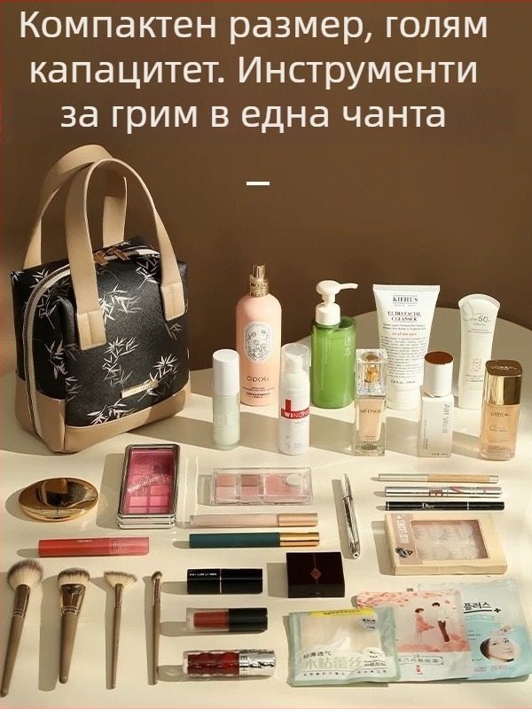 Козметична чанта с разделени отделения – PU, полиестерна подплата, принт пейзаж, Lohas Travel, пролет 2025