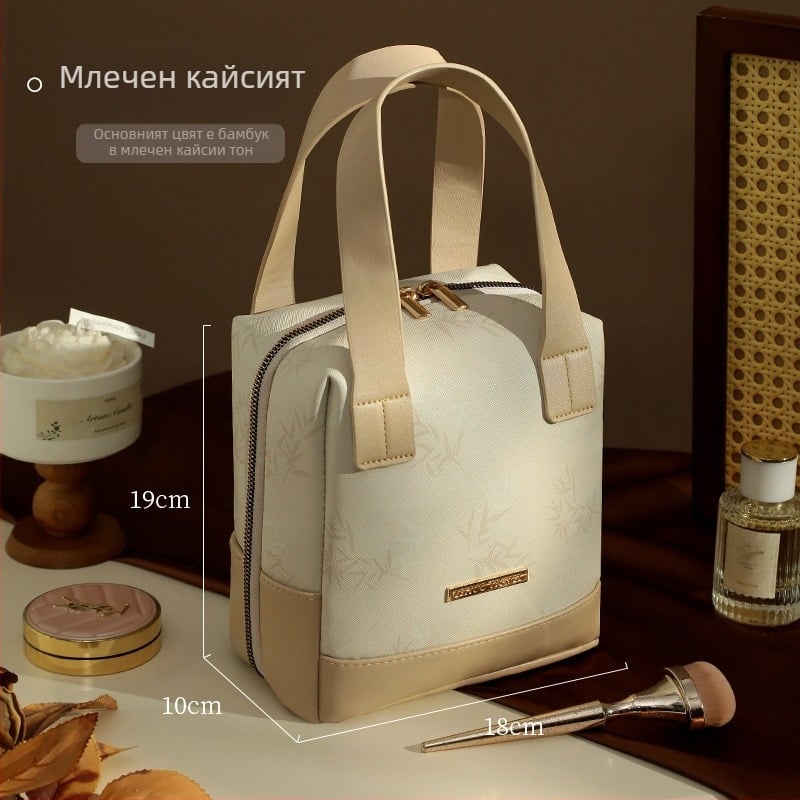 Козметична чанта с разделени отделения – PU, полиестерна подплата, принт пейзаж, Lohas Travel, пролет 2025