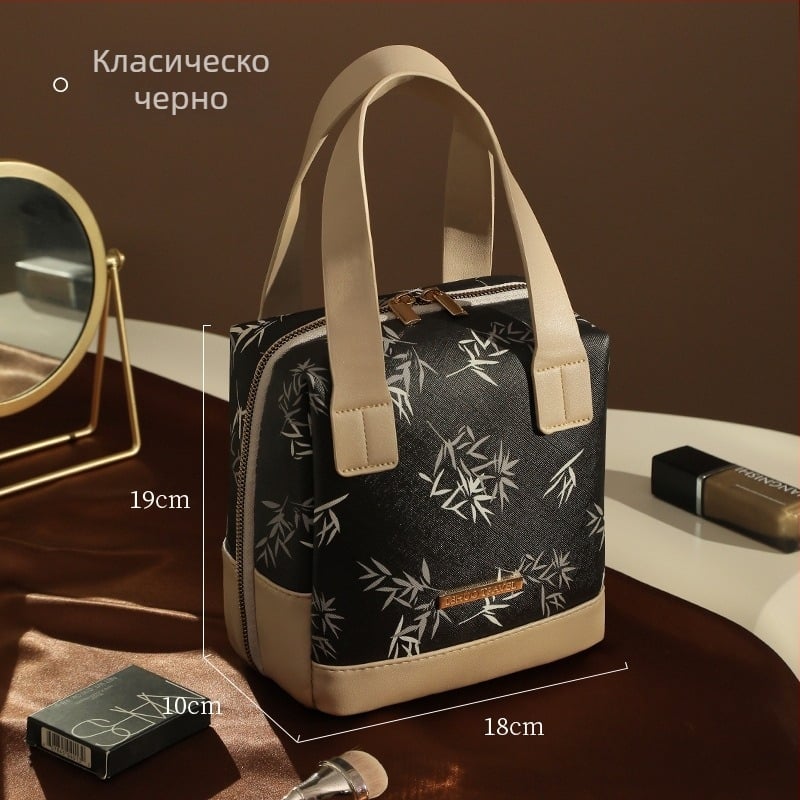 Козметична чанта с разделени отделения – PU, полиестерна подплата, принт пейзаж, Lohas Travel, пролет 2025