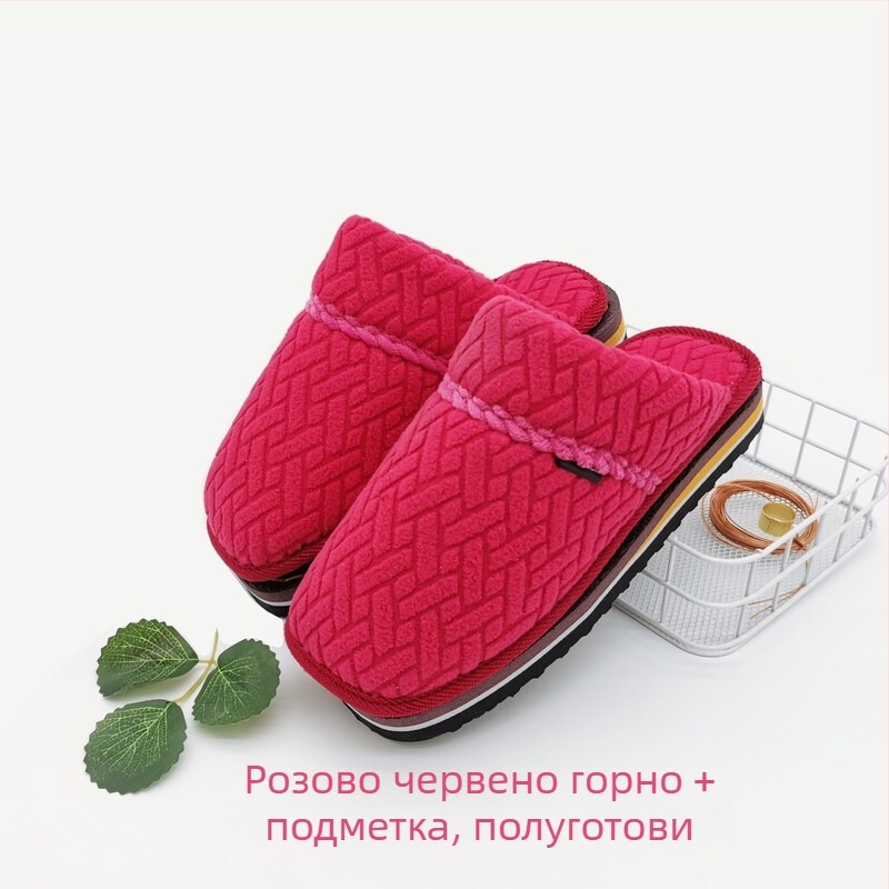 Унисекс пантофи с текстилна горна част и гумена подметка, удебелени, поддържат топлината, подходящи за зима, пролет и есен