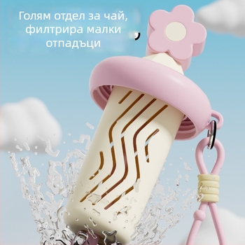 Термо чаша за жени със сламка, компактна и преносима, вътрешна част от 316 неръждаема стомана, корпус от 201 неръждаема стомана, вакуумна изолация 6–12 ч, разделяне чай и вода, възможност за печат на лого