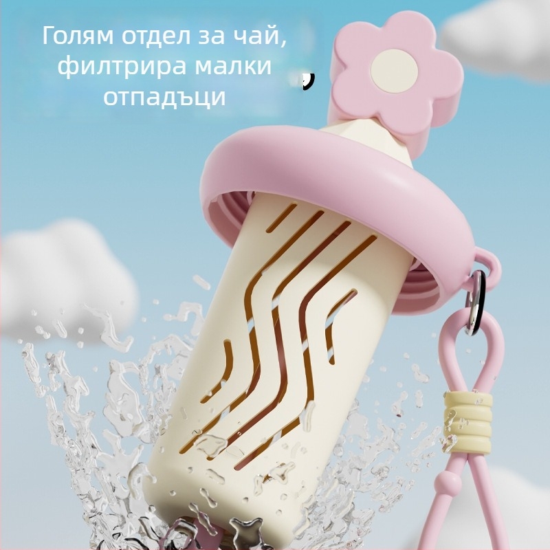 Термо чаша за жени със сламка, компактна и преносима, вътрешна част от 316 неръждаема стомана, корпус от 201 неръждаема стомана, вакуумна изолация 6–12 ч, разделяне чай и вода, възможност за печат на лого