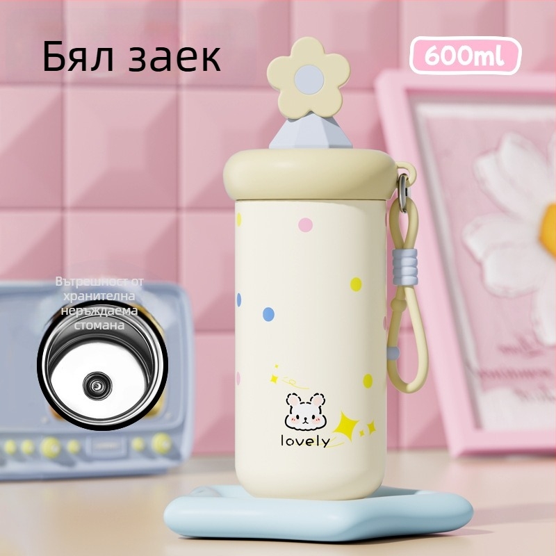 Термо чаша за жени със сламка, компактна и преносима, вътрешна част от 316 неръждаема стомана, корпус от 201 неръждаема стомана, вакуумна изолация 6–12 ч, разделяне чай и вода, възможност за печат на лого