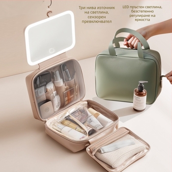 Пътуваща козметична чанта с USB порт, водоустойчива, сухо–мокро разделение, разширение, PU материал