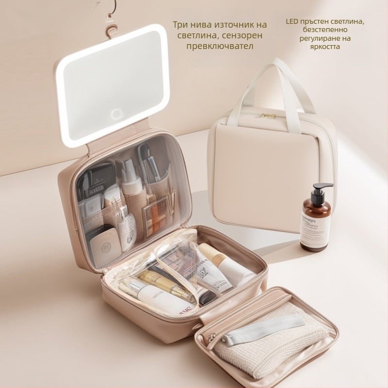 Пътуваща козметична чанта с USB порт, водоустойчива, сухо–мокро разделение, разширение, PU материал