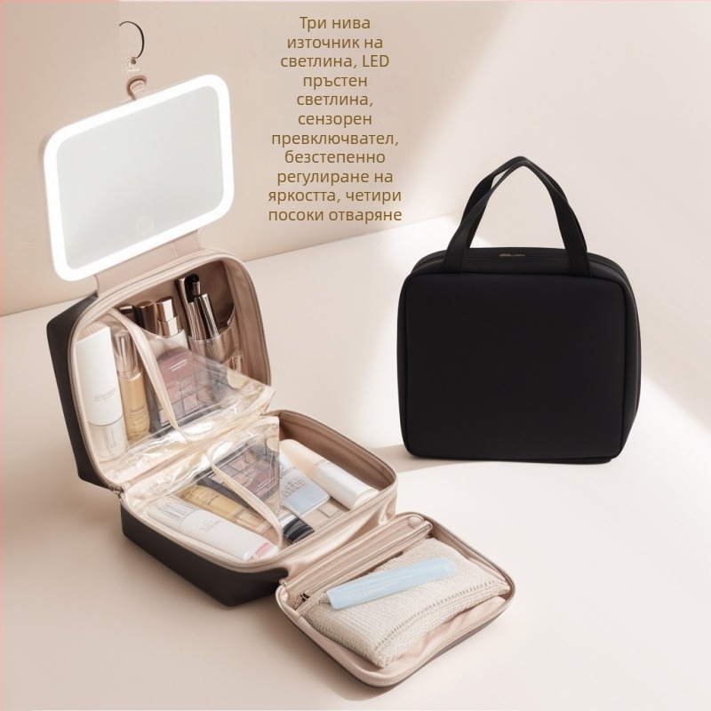 Пътуваща козметична чанта с USB порт, водоустойчива, сухо–мокро разделение, разширение, PU материал