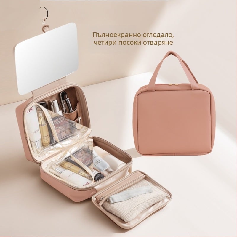 Пътуваща козметична чанта с USB порт, водоустойчива, сухо–мокро разделение, разширение, PU материал