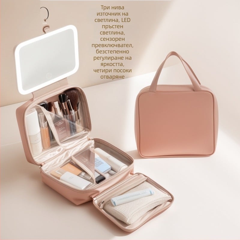 Пътуваща козметична чанта с USB порт, водоустойчива, сухо–мокро разделение, разширение, PU материал