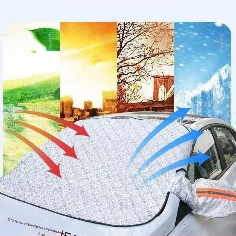 Покривало за предното стъкло на автомобила, алуминиево фолио, монтаж с щипки, универсално, слънцезащита и топлоизолация при снеговалеж