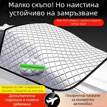 Универсално покривало за предното стъкло на автомобил - алуминиево фолио, двуслоен, монтаж със щракване, универсален модел, решетъчен модел