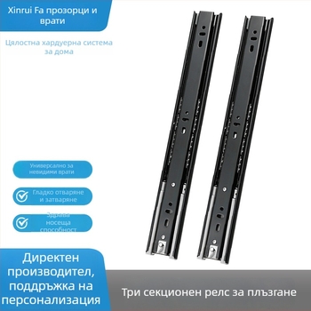 4510 амортизираща трисекционна релса за плъзгане за гардеробни врати и чекмеджета – TJU-4510, материал: студено валцована стомана, повърхност: електроплакиране, лагер с топчета