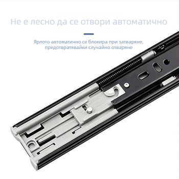 4510 амортизираща трисекционна релса за плъзгане за гардеробни врати и чекмеджета – TJU-4510, материал: студено валцована стомана, повърхност: електроплакиране, лагер с топчета