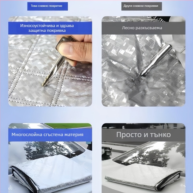 Универсална покривка за кола с алуминиево фолио за защита от слънце и дъжд, топлоизолация, вградена монтажна система, покрива предната част