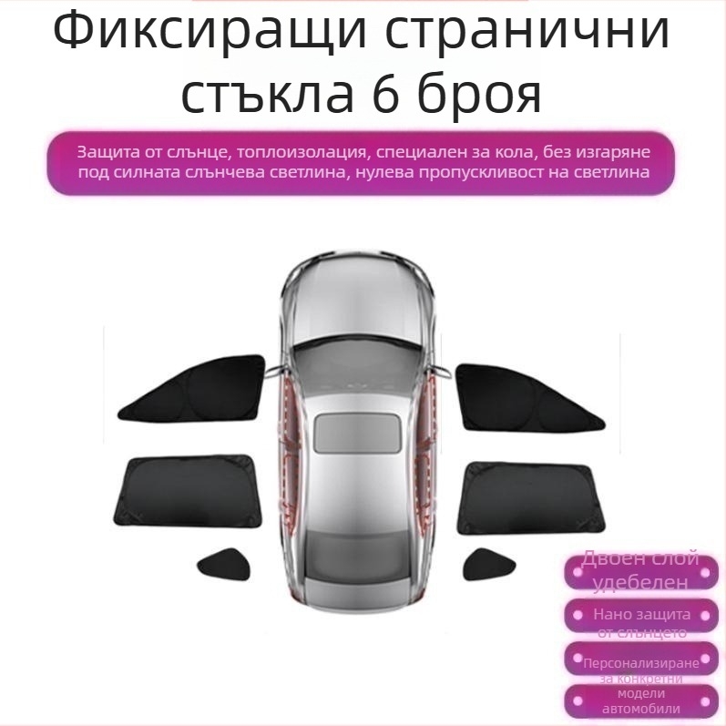 Автомобилна завеса за слънцезащита за R7 – пълно покритие, поверителност и топлоизолация, монтаж със snap-in, подходяща за предни, задни и покривни прозорци.