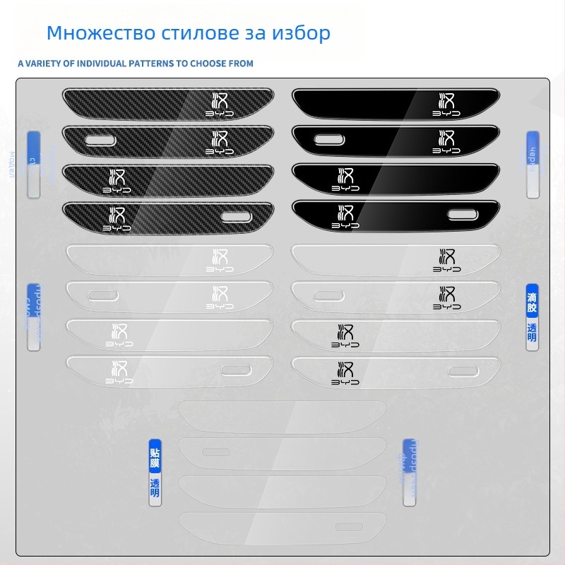 Антинадраскаща гумена лента за дръжка на BYD Han, карбонова текстура, пасва на дръжката Han, серия BYD-Han, персонализирана обработка