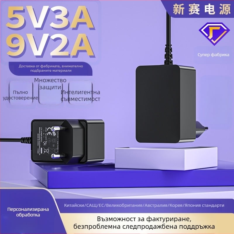 Захранващ адаптер за цифрова фоторамка – изходи 12V 1.5A, 9V 2A, 5V 3A; вход 100–240V; CE сертифициран; модел XSD-1201500DEUD