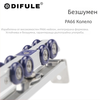 Двунасочена хидравлична демпферираща ролка за плъзгащи врати (материал: цинкова сплав + нейлон; дебелина на стената: 2 мм; диаметър на вала: 10 мм; радиус на жлеба за въже: 14 мм; максимално натоварване: 60 кг)