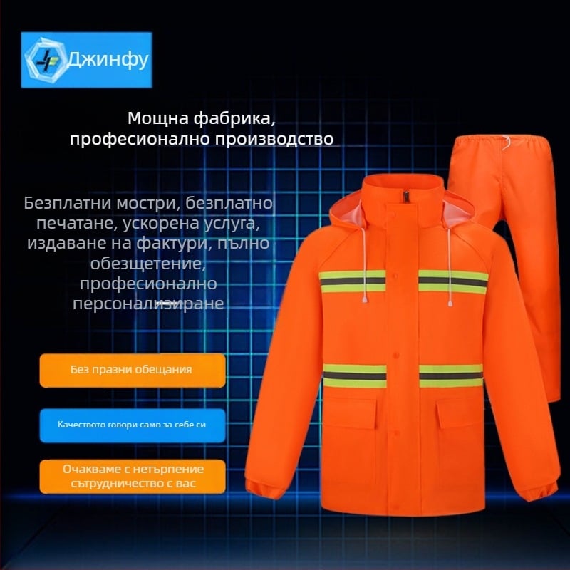 Yujinfu Разделен дъждобар и панталони комплект за дежурна санитарна/строителна работа, полиестер тафта, дебелина на материята 1.1 мм, PU лепило и PVC водоустойчив слой
