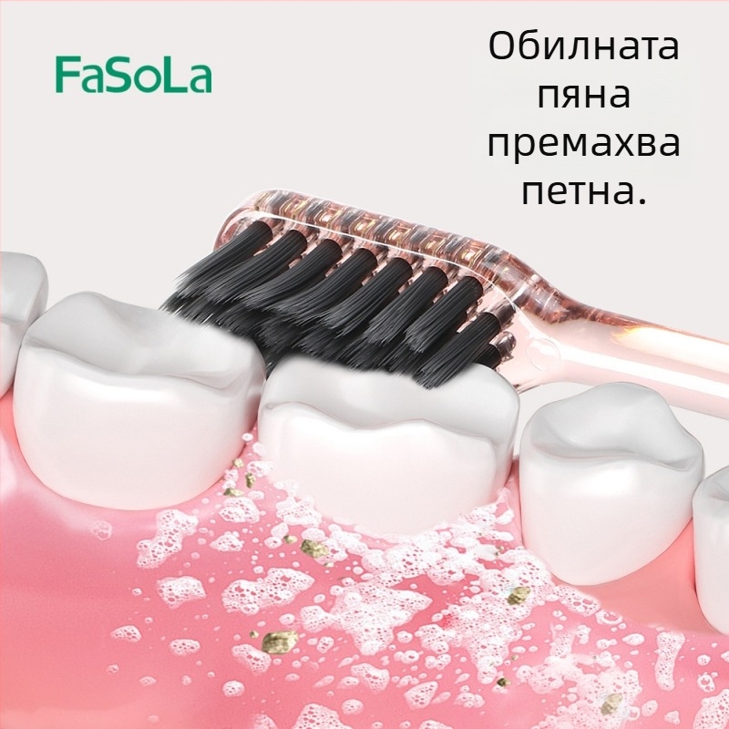Зъбна четка FaSoLa с меки влакна за масаж на венците и почистване на зъбен камък – PETG/PBT материал, комплект от 3 броя