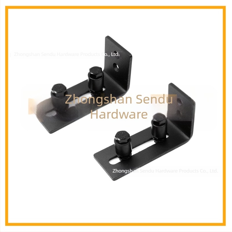 Хамбарни врати хардуер: стоманен материал, матово черно покритие, модел FL50503, осем в едно монтажни опции, стопери за колела с двойна дупка