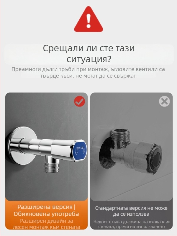 Изцяло меден триъгълен клапан за водогрейник с удължен усилен свързващ накрайник и клапан с форма на осем